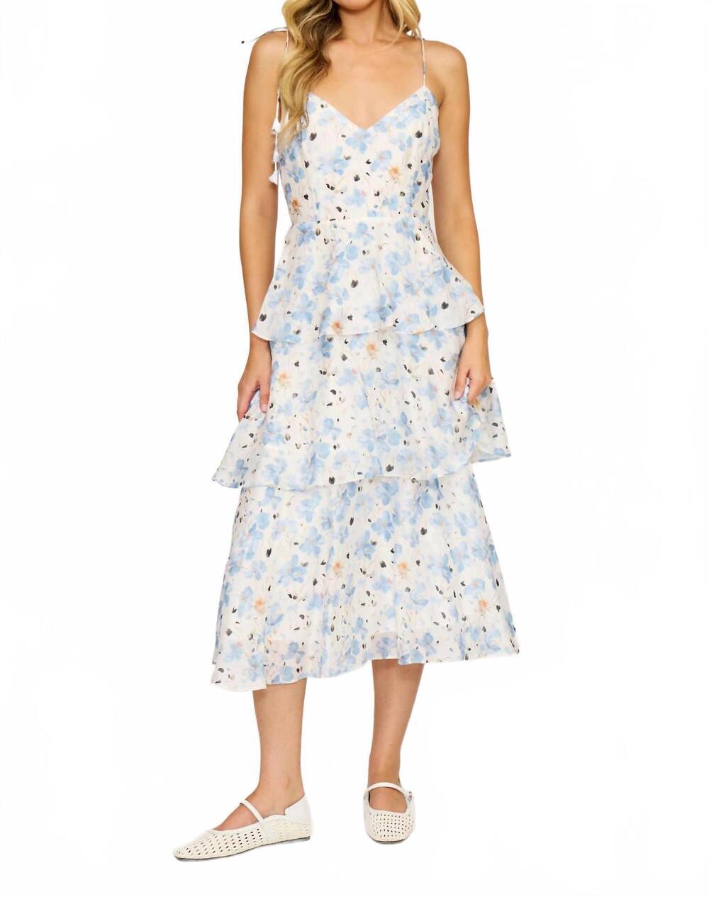 NEW LUCY PARIS maize tiered dress in white blue